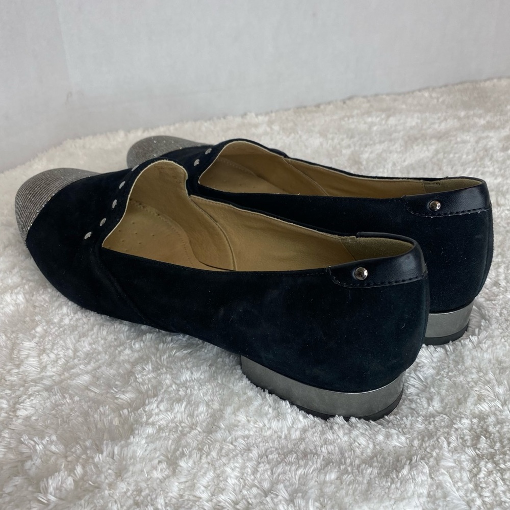 GEOX Respira Black Sueded Leather Loafers Silver Studs 39 - Picture 12 of 13